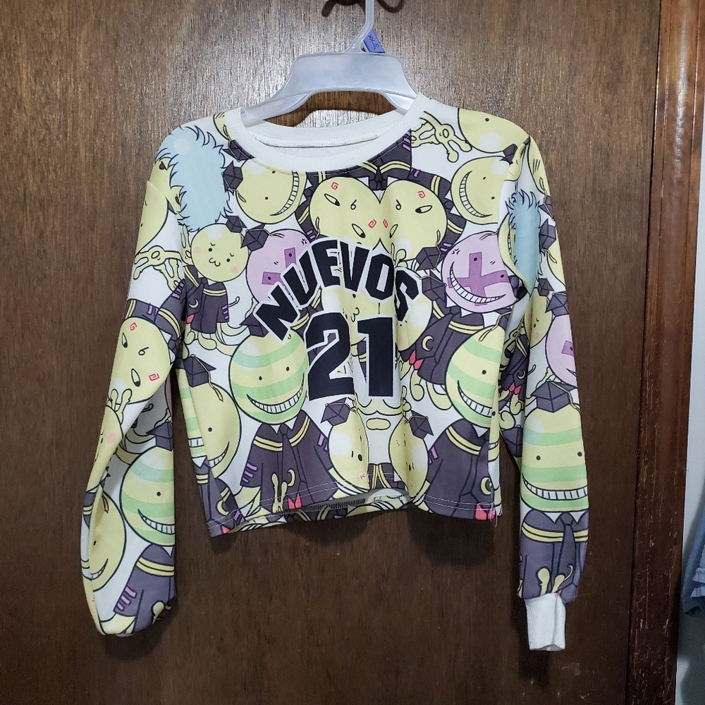Assassination Classroom Crop Top/Cut Off Top, Size S-M, Color White w/ Designs